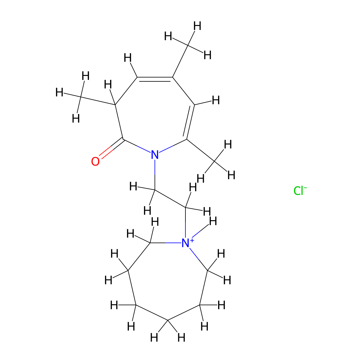 2H-Azepin-2-one, 1,3-dihydro-1-(2-(hexahydro-1H-azepin-1-yl)ethyl)-3,5,7-trimethyl-, hydrochloride molecular structure, CAS 1676-45-5