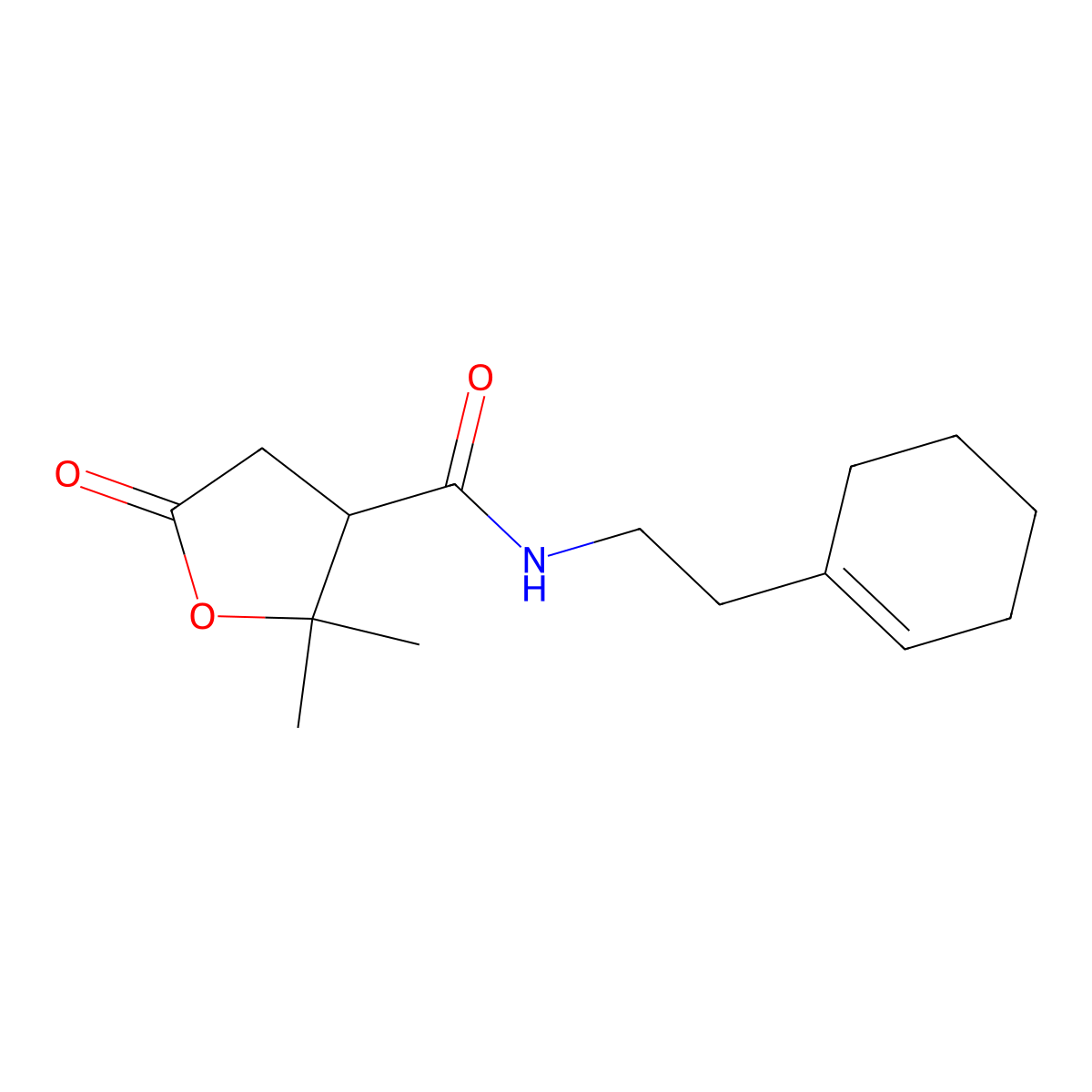 N-[2-(cyclohex-1-en-1-yl)ethyl]-2,2-dimethyl-5-oxotetrahydrofuran-3-carboxamide molecular structure, CAS 1676026-84-8