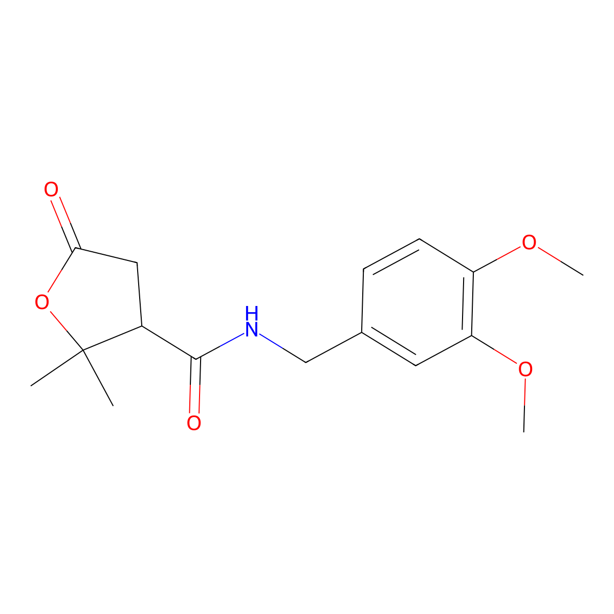 N-(3,4-dimethoxybenzyl)-2,2-dimethyl-5-oxotetrahydrofuran-3-carboxamide molecular structure, CAS 1676027-42-1