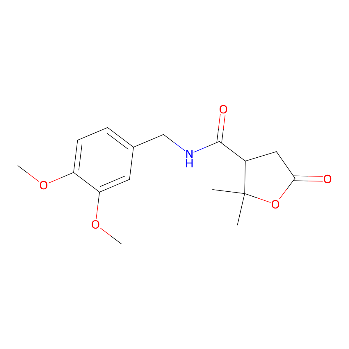 N-(3,4-dimethoxybenzyl)-2,2-dimethyl-5-oxotetrahydrofuran-3-carboxamide molecular structure, CAS 1676027-42-1