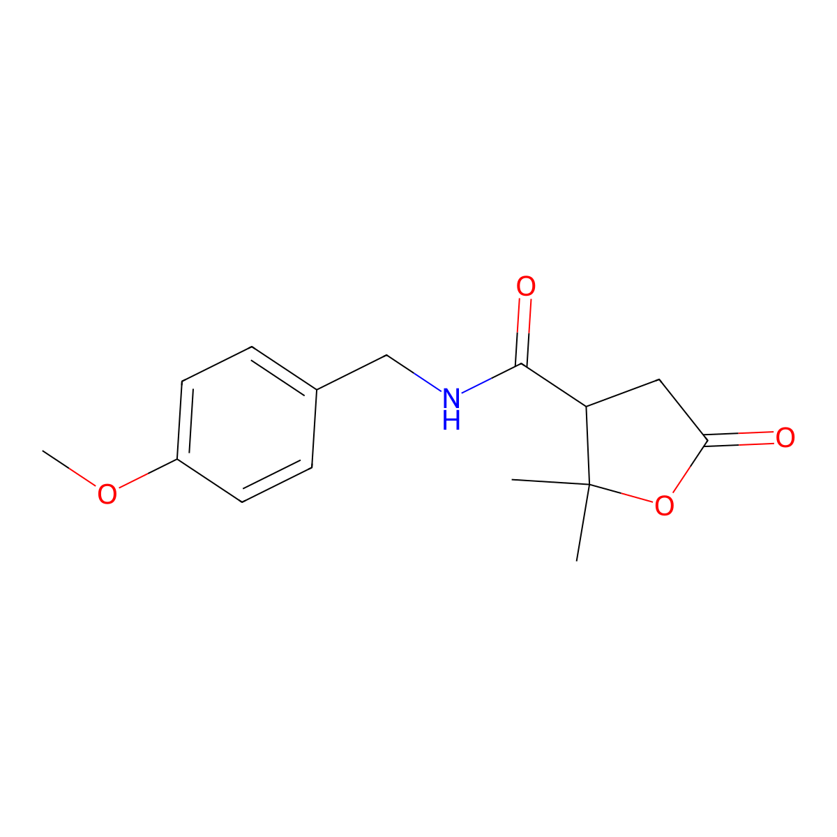 N-(4-methoxybenzyl)-2,2-dimethyl-5-oxotetrahydrofuran-3-carboxamide molecular structure, CAS 1676027-43-2
