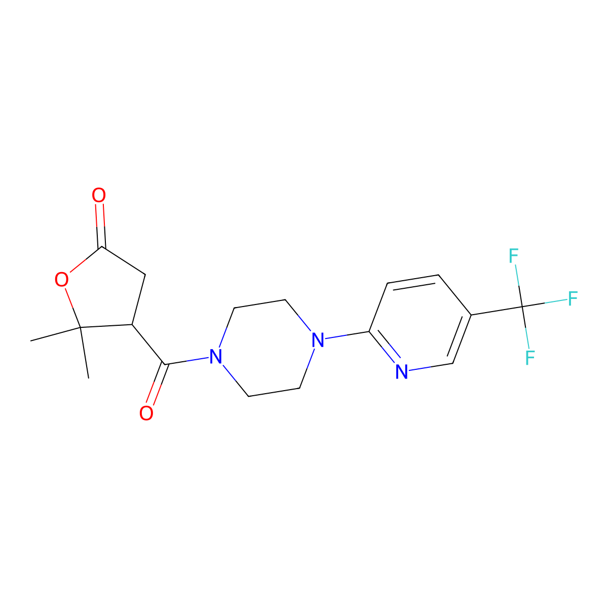 5,5-dimethyl-4-({4-[5-(trifluoromethyl)pyridin-2-yl]piperazin-1-yl}carbonyl)dihydrofuran-2(3H)-one molecular structure, CAS 1676034-26-6