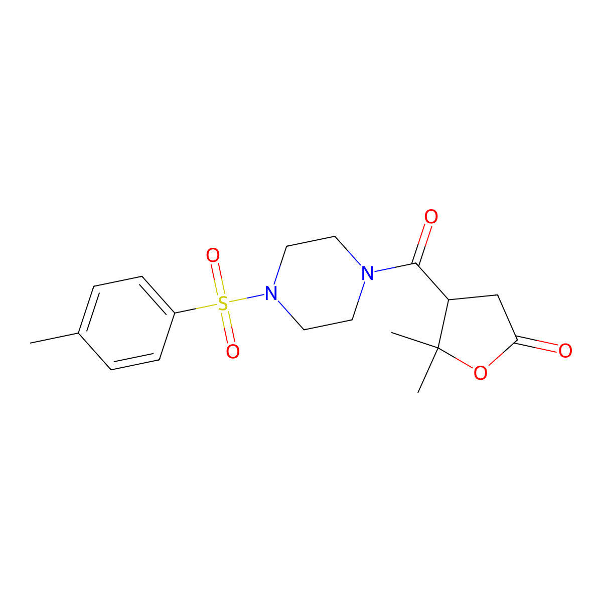 5,5-dimethyl-4-({4-[(4-methylphenyl)sulfonyl]piperazin-1-yl}carbonyl)dihydrofuran-2(3H)-one molecular structure, CAS 1676034-32-4