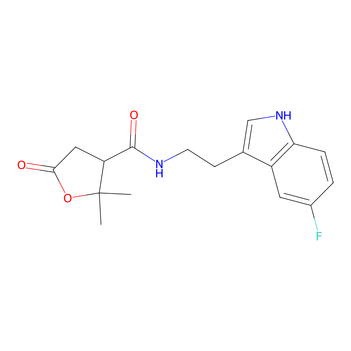 N-[2-(5-fluoro-1H-indol-3-yl)ethyl]-2,2-dimethyl-5-oxotetrahydrofuran-3-carboxamide molecular structure, CAS 1676034-34-6