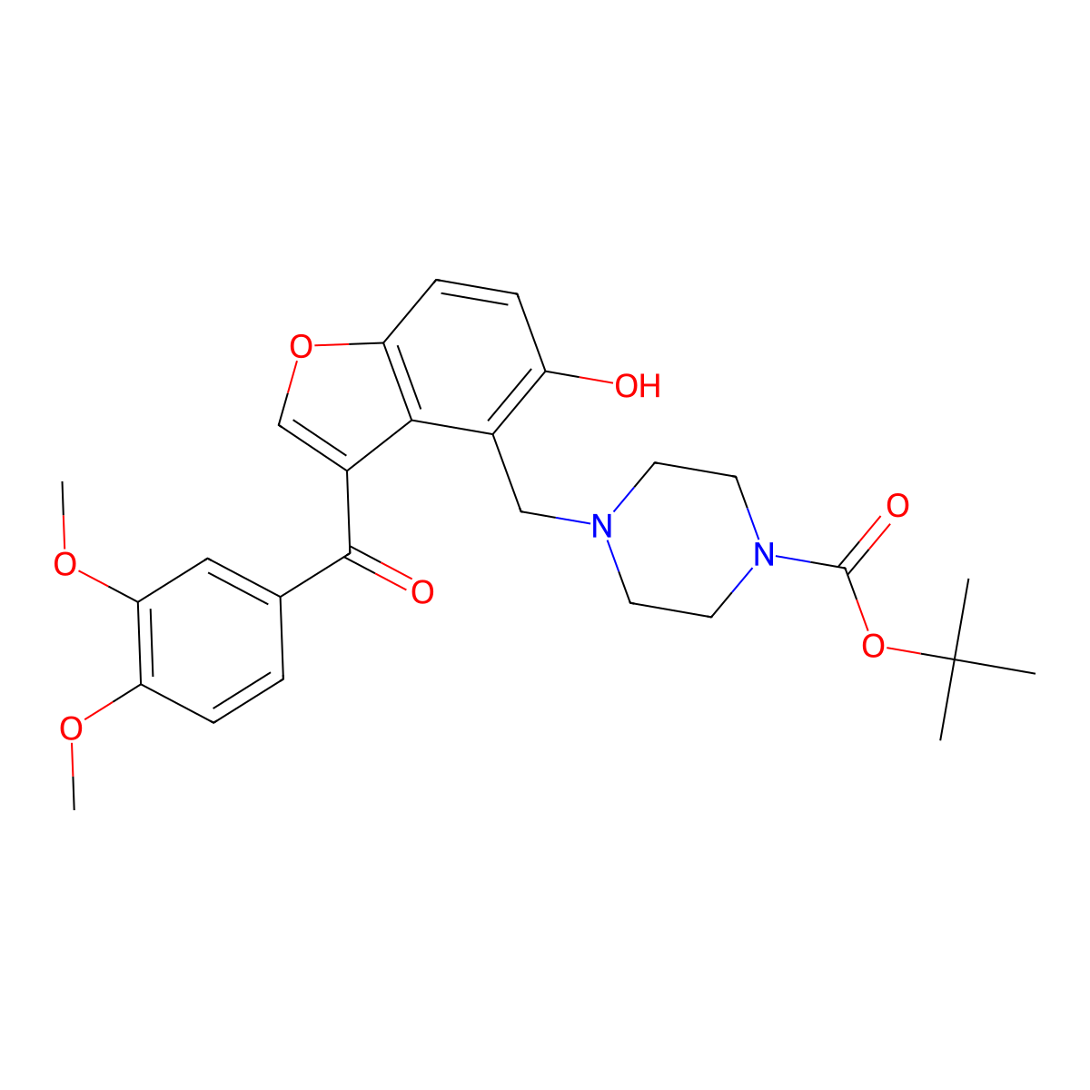 Tert-butyl 4-({3-[(3,4-dimethoxyphenyl)carbonyl]-5-hydroxy-1-benzofuran-4-yl}methyl)piperazine-1-carboxylate molecular structure, CAS 1676052-25-7
