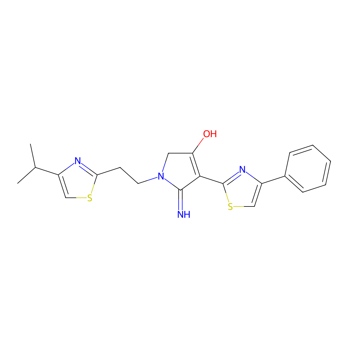 5-amino-1-[2-(4-isopropyl-1,3-thiazol-2-yl)ethyl]-4-(4-phenyl-1,3-thiazol-2-yl)-1,2-dihydro-3H-pyrrol-3-one molecular structure, CAS 1676052-47-3