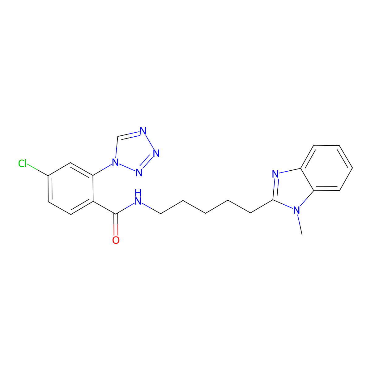 4-chloro-N-[5-(1-methyl-1H-benzimidazol-2-yl)pentyl]-2-(1H-tetrazol-1-yl)benzamide molecular structure, CAS 1676052-55-3