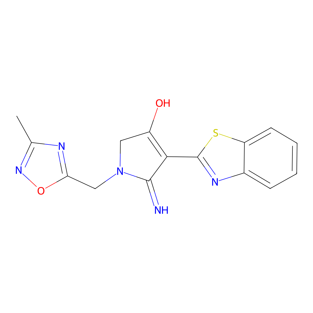 4-(1,3-benzothiazol-2-yl)-5-imino-1-[(3-methyl-1,2,4-oxadiazol-5-yl)methyl]-2,5-dihydro-1H-pyrrol-3-ol molecular structure, CAS 1676052-59-7