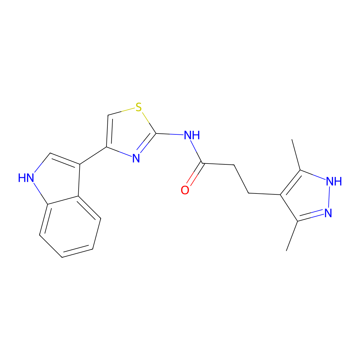 3-(3,5-dimethyl-1H-pyrazol-4-yl)-N-[4-(1H-indol-3-yl)-1,3-thiazol-2-yl]propanamide molecular structure, CAS 1676052-63-3
