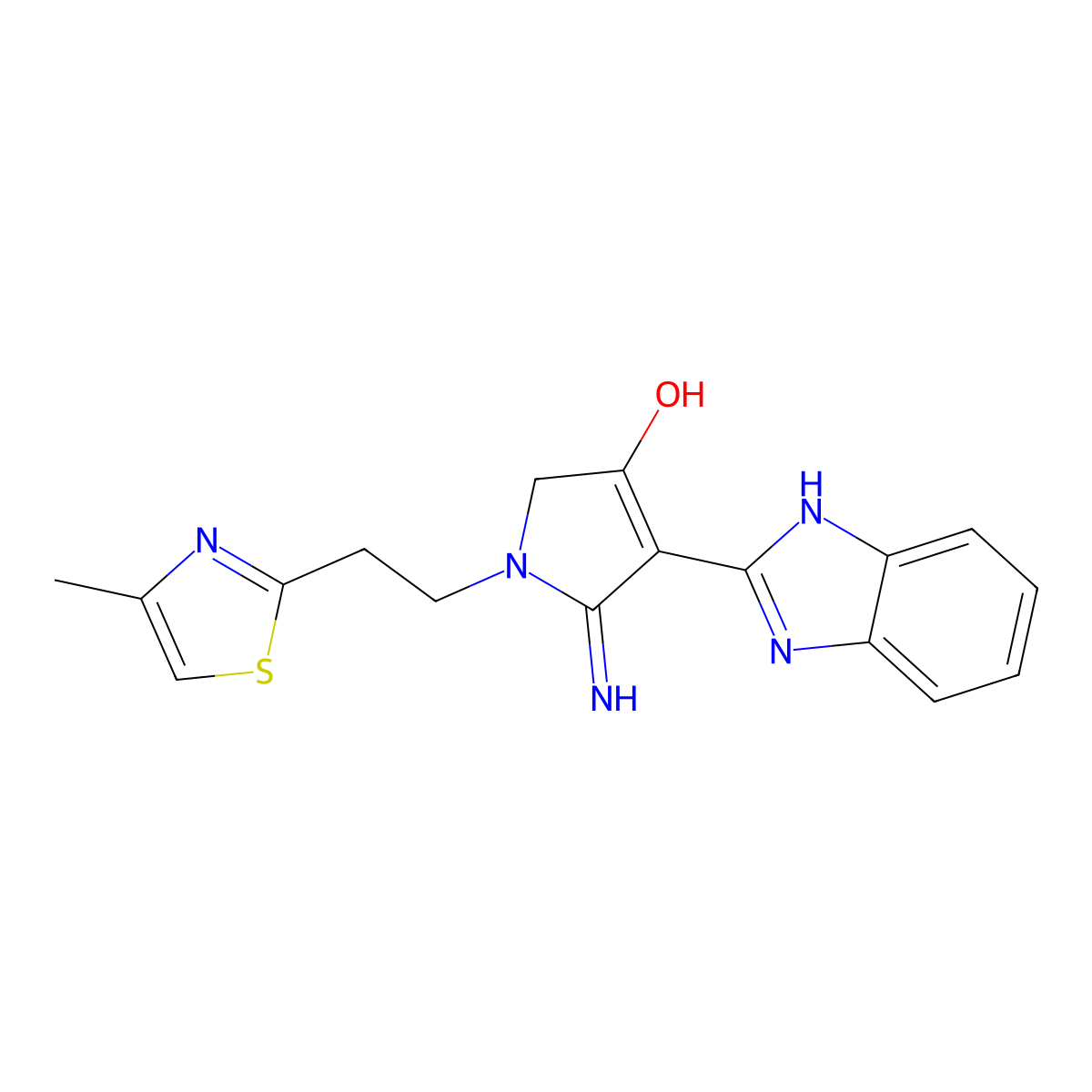 4-(1H-benzimidazol-2-yl)-5-imino-1-[2-(4-methyl-1,3-thiazol-2-yl)ethyl]-2,5-dihydro-1H-pyrrol-3-ol molecular structure, CAS 1676052-99-5