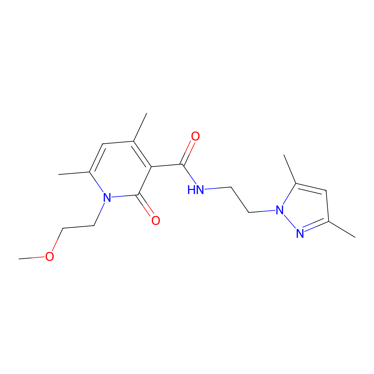 N-[2-(3,5-dimethyl-1H-pyrazol-1-yl)ethyl]-1-(2-methoxyethyl)-4,6-dimethyl-2-oxo-1,2-dihydropyridine-3-carboxamide molecular structure, CAS 1676053-15-8