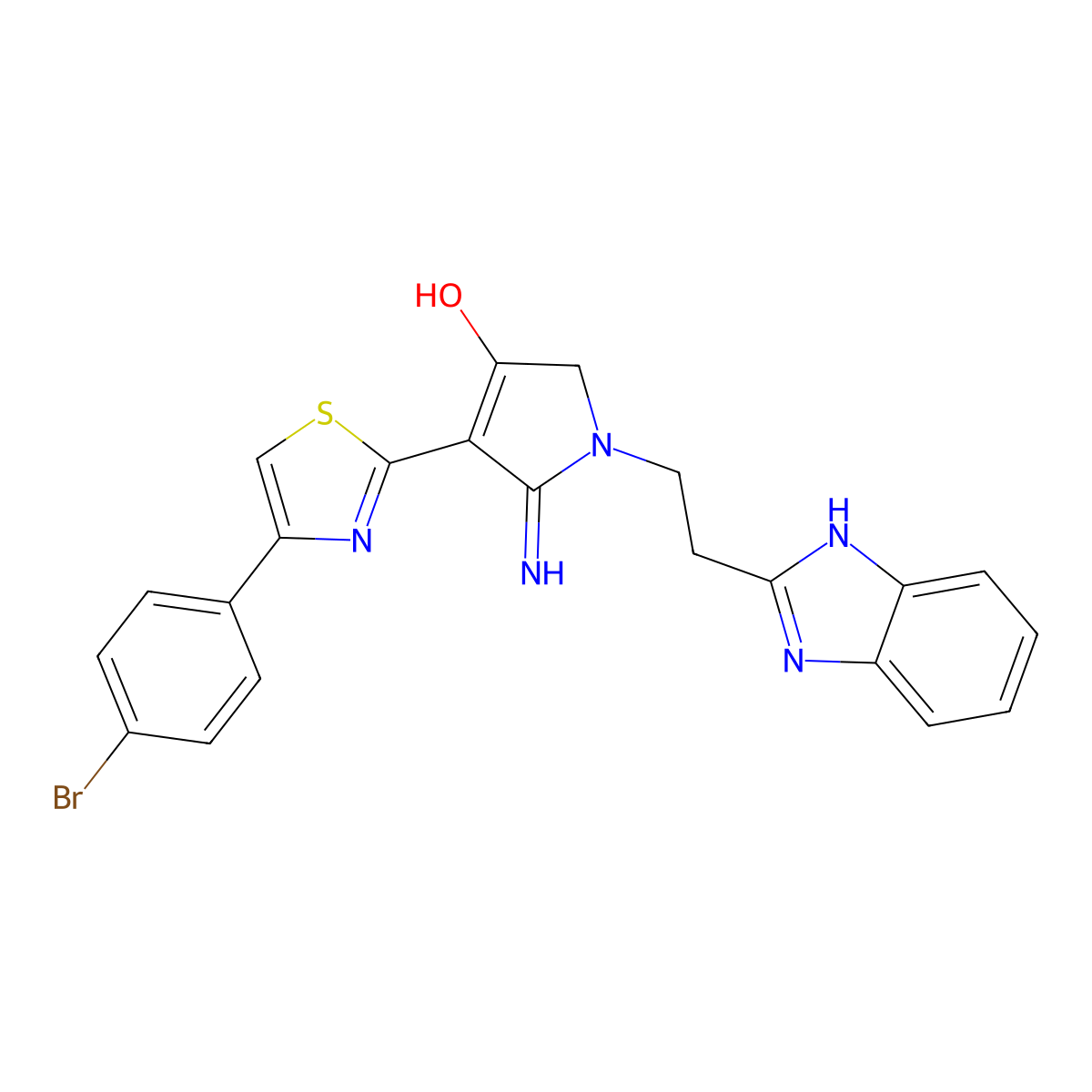1-[2-(1H-benzimidazol-2-yl)ethyl]-4-[4-(4-bromophenyl)-1,3-thiazol-2-yl]-5-imino-2,5-dihydro-1H-pyrrol-3-ol molecular structure, CAS 1676053-34-1
