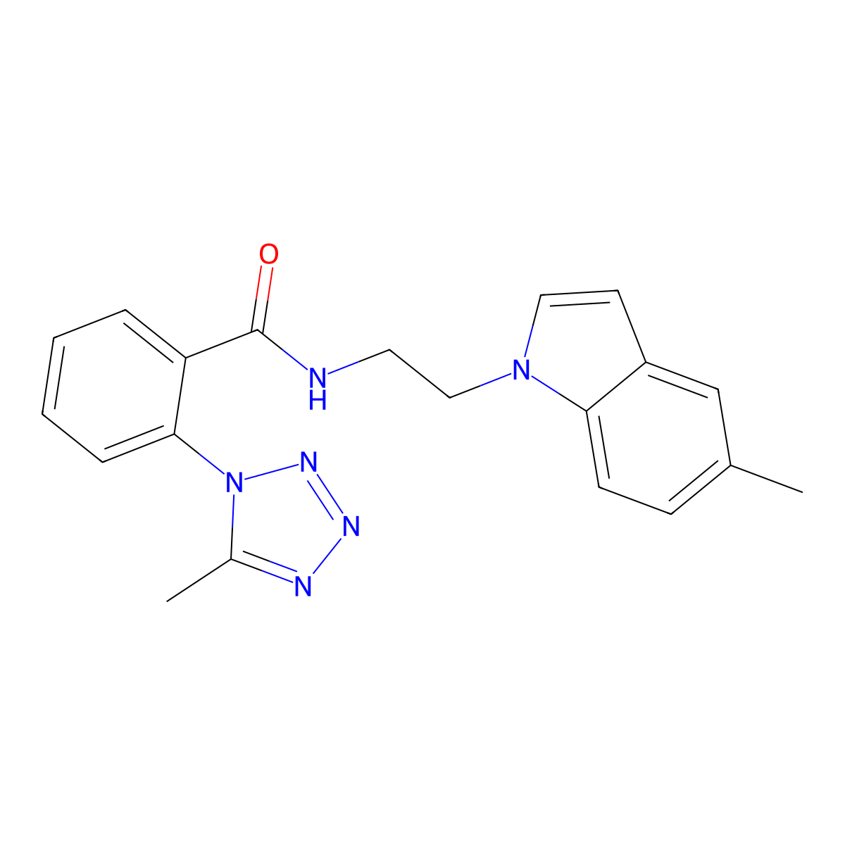 N-[2-(5-methyl-1H-indol-1-yl)ethyl]-2-(5-methyl-1H-1,2,3,4-tetraazol-1-yl)benzamide molecular structure, CAS 1676053-64-7
