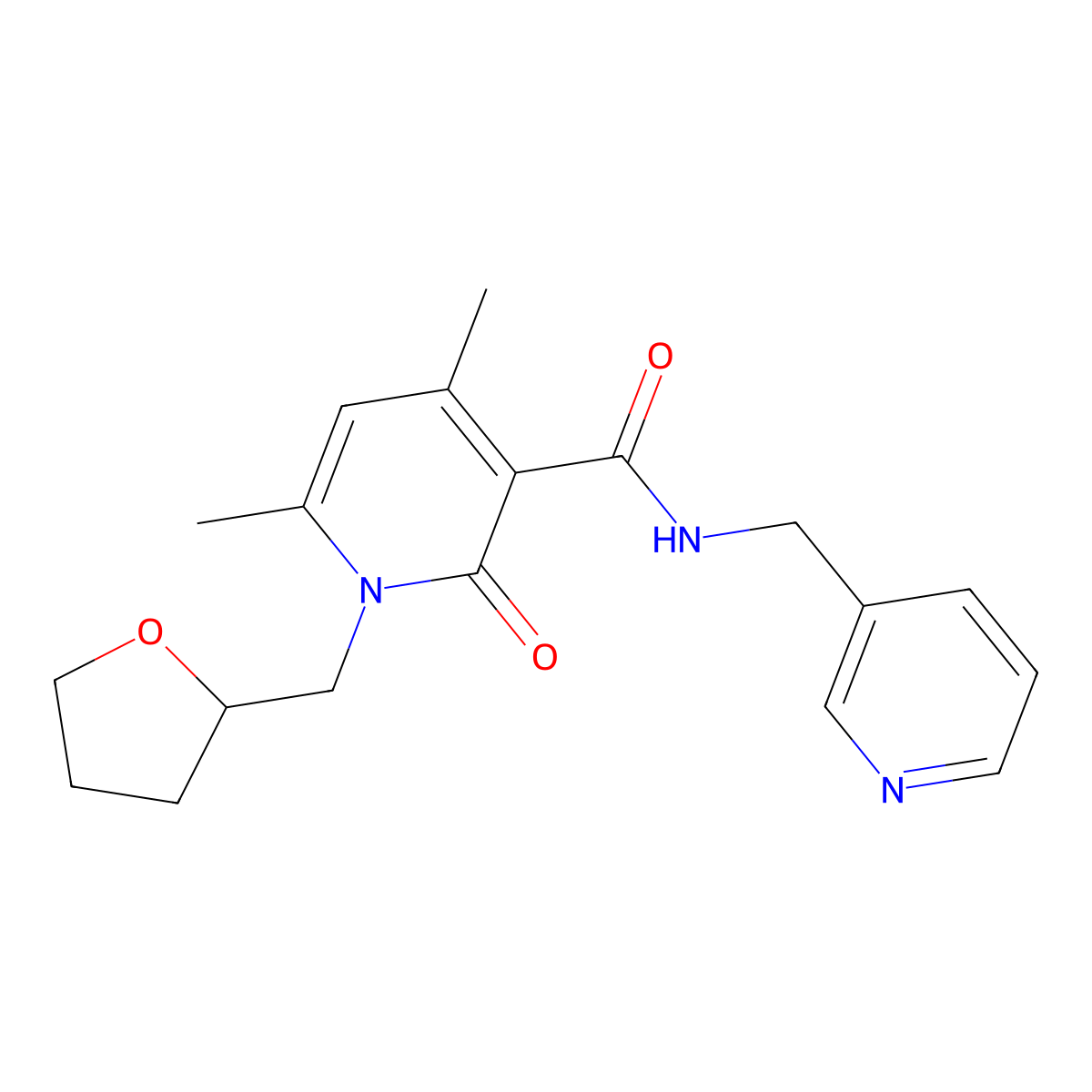 4,6-dimethyl-2-oxo-N-(pyridin-3-ylmethyl)-1-(tetrahydrofuran-2-ylmethyl)-1,2-dihydropyridine-3-carboxamide molecular structure, CAS 1676053-94-3