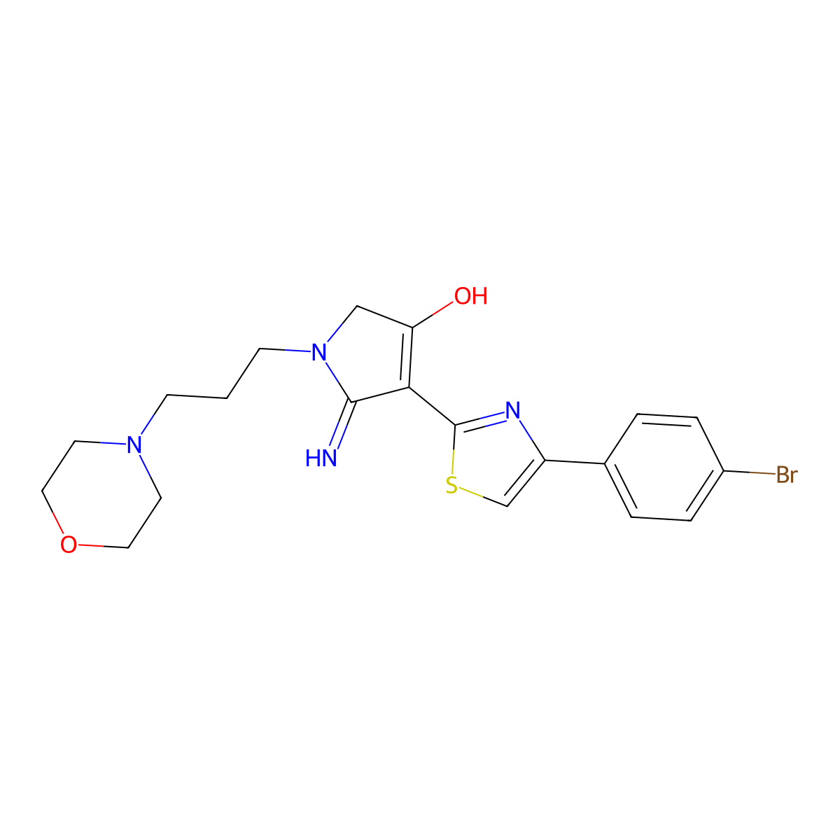 4-[4-(4-bromophenyl)-1,3-thiazol-2-yl]-5-imino-1-[3-(morpholin-4-yl)propyl]-2,5-dihydro-1H-pyrrol-3-ol molecular structure, CAS 1676054-22-0