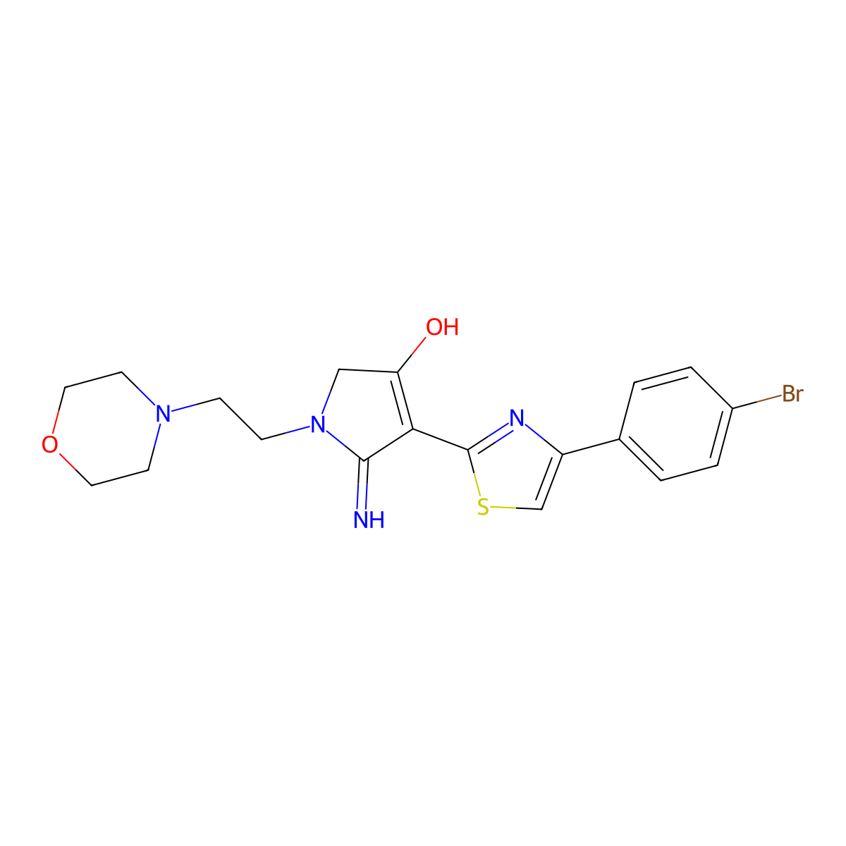 4-[4-(4-bromophenyl)-1,3-thiazol-2-yl]-5-imino-1-[2-(morpholin-4-yl)ethyl]-2,5-dihydro-1H-pyrrol-3-ol molecular structure, CAS 1676054-40-2