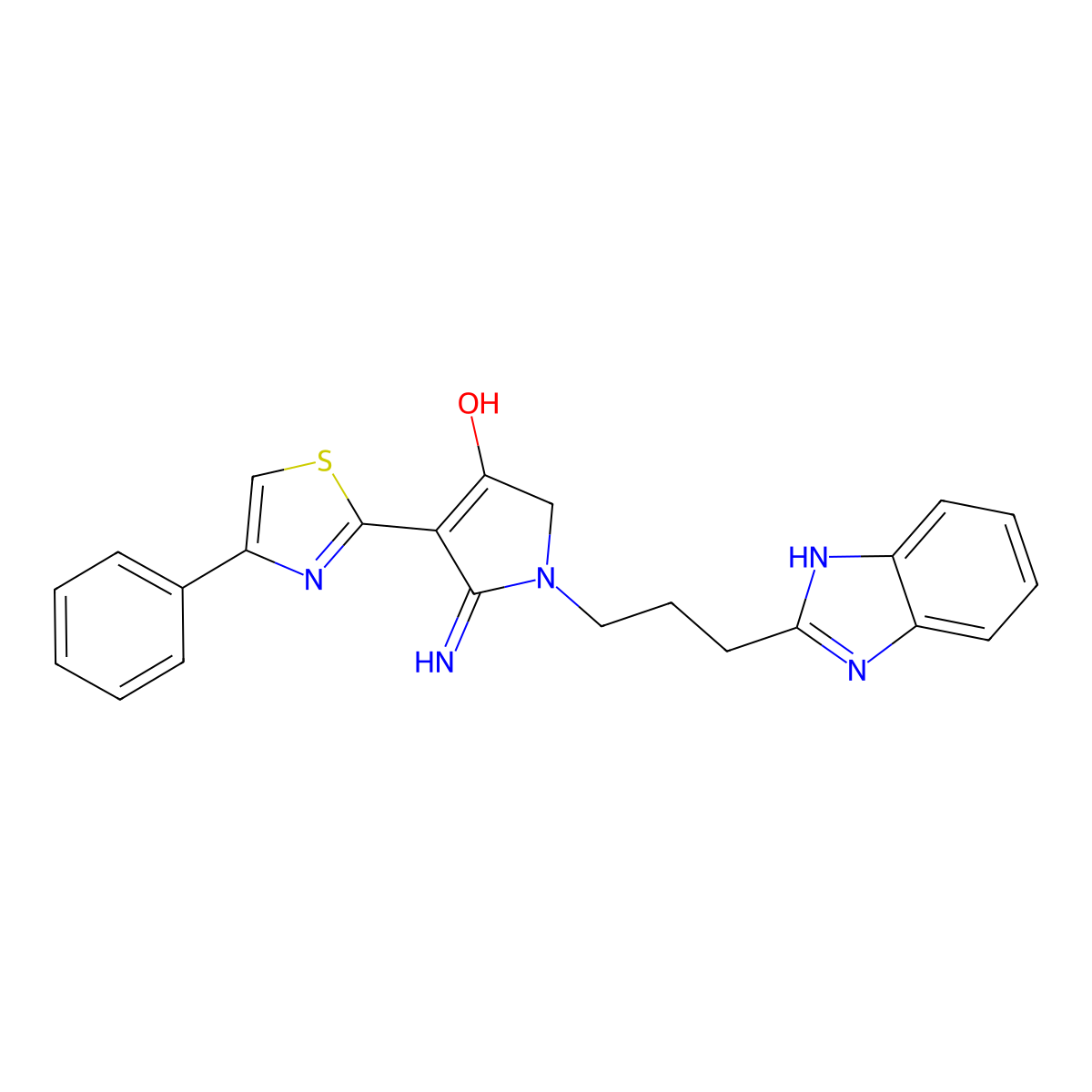 1-[3-(1H-benzimidazol-2-yl)propyl]-5-imino-4-(4-phenyl-1,3-thiazol-2-yl)-2,5-dihydro-1H-pyrrol-3-ol molecular structure, CAS 1676054-52-6