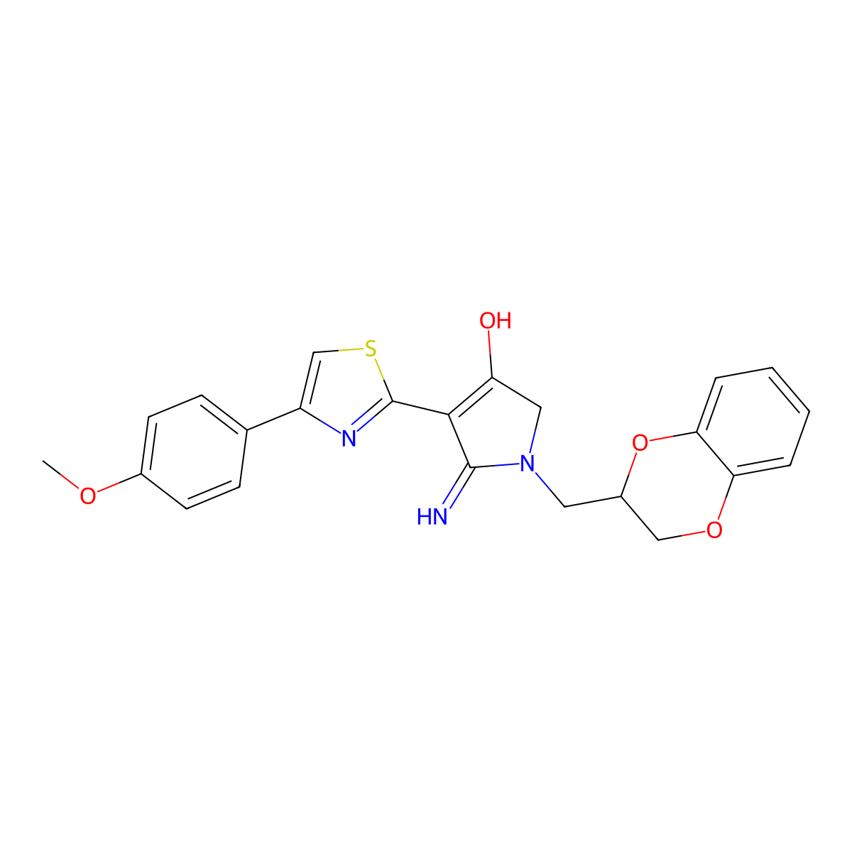 1-(2,3-dihydro-1,4-benzodioxin-2-ylmethyl)-5-imino-4-[4-(4-methoxyphenyl)-1,3-thiazol-2-yl]-2,5-dihydro-1H-pyrrol-3-ol molecular structure, CAS 1676054-62-8