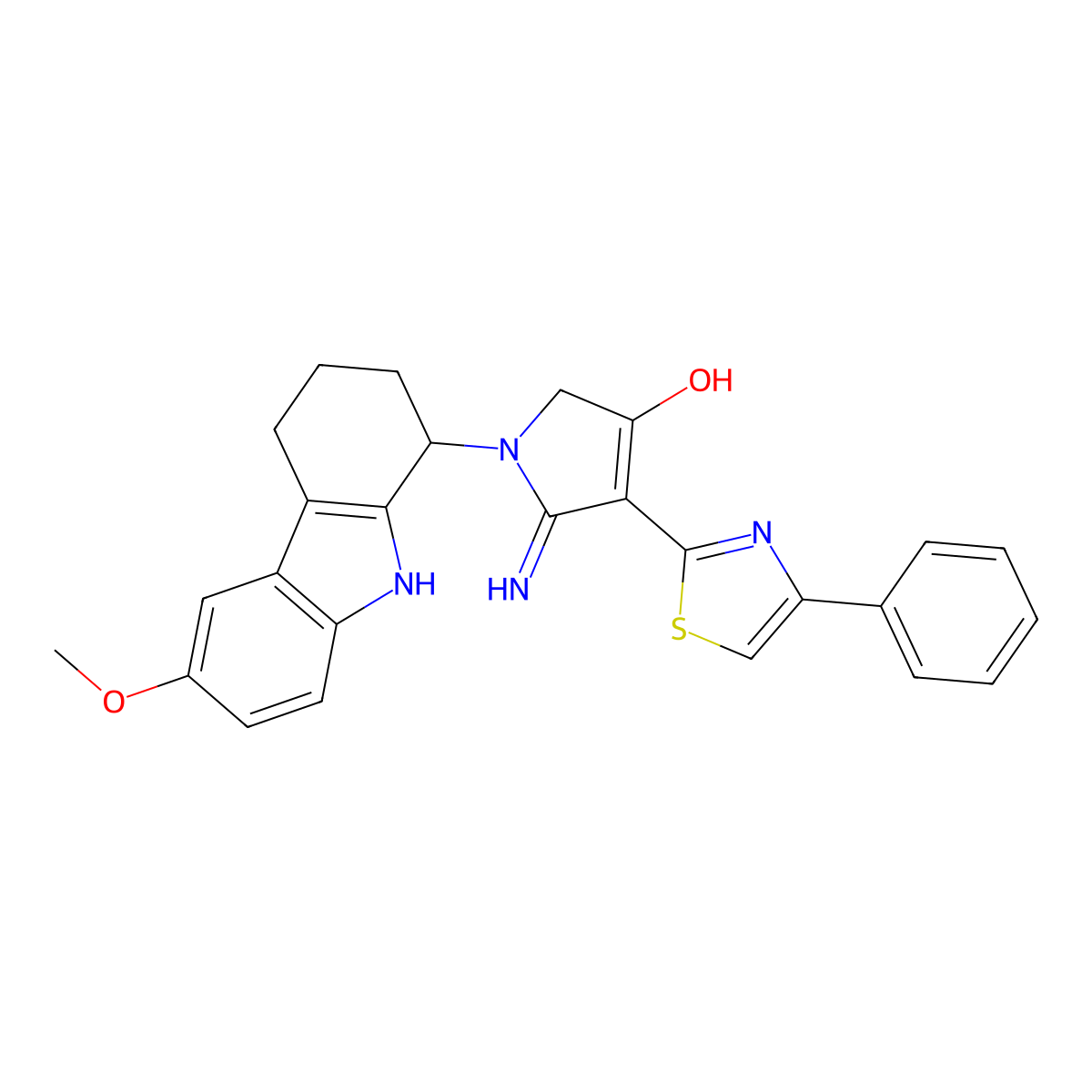 5-imino-1-(6-methoxy-2,3,4,9-tetrahydro-1H-carbazol-1-yl)-4-(4-phenyl-1,3-thiazol-2-yl)-2,5-dihydro-1H-pyrrol-3-ol molecular structure, CAS 1676054-74-2