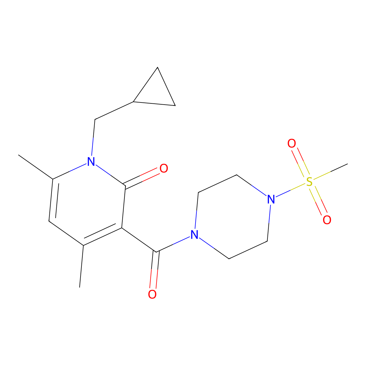1-(cyclopropylmethyl)-4,6-dimethyl-3-{[4-(methylsulfonyl)piperazin-1-yl]carbonyl}pyridin-2(1H)-one molecular structure, CAS 1676054-78-6
