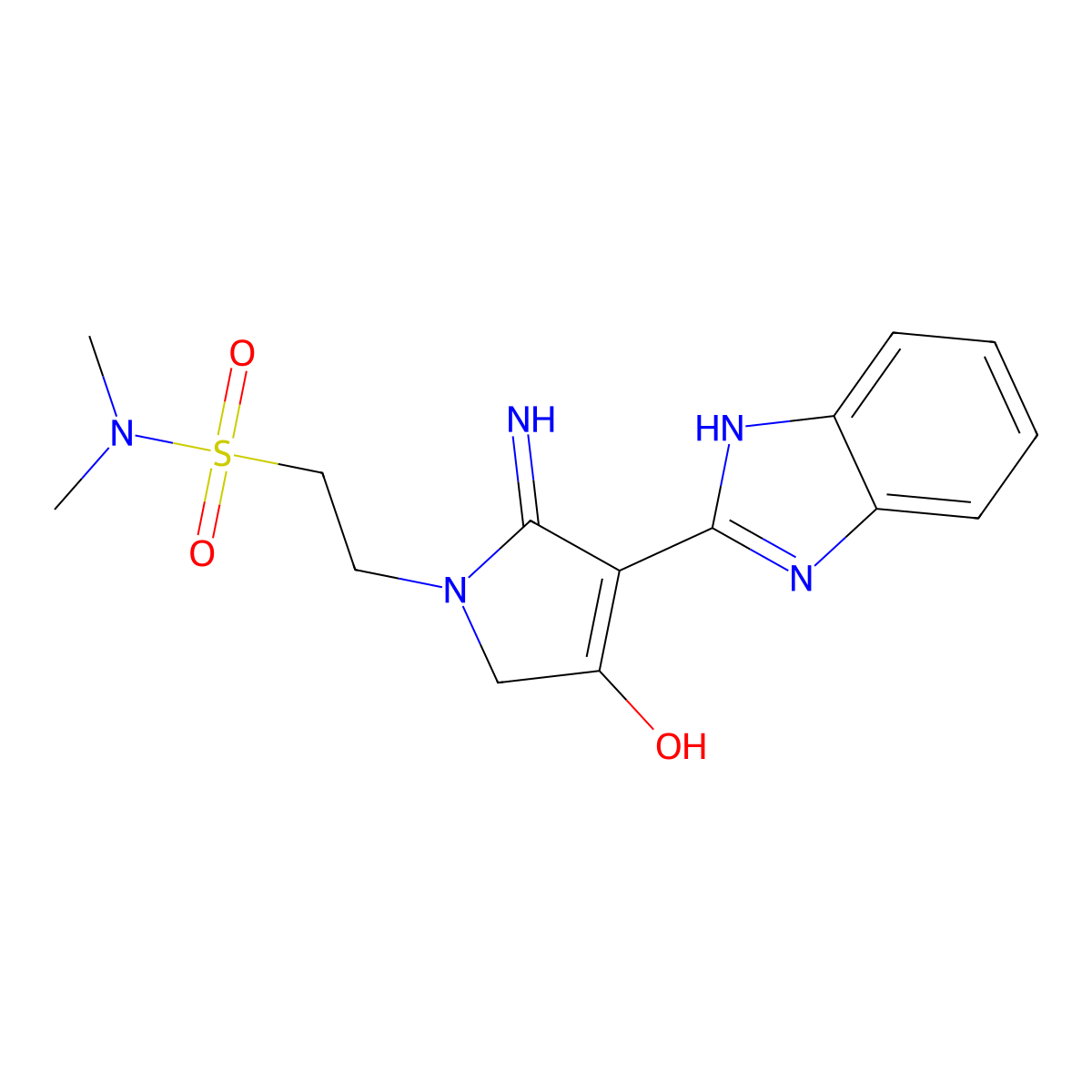 2-[3-(1H-benzimidazol-2-yl)-4-hydroxy-2-imino-2,5-dihydro-1H-pyrrol-1-yl]-N,N-dimethylethanesulfonamide molecular structure, CAS 1676055-02-9
