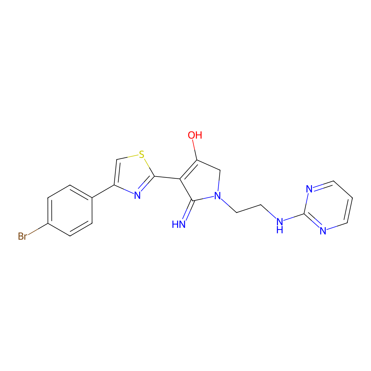 4-[4-(4-bromophenyl)-1,3-thiazol-2-yl]-5-imino-1-[2-(pyrimidin-2-ylamino)ethyl]-2,5-dihydro-1H-pyrrol-3-ol molecular structure, CAS 1676066-93-5
