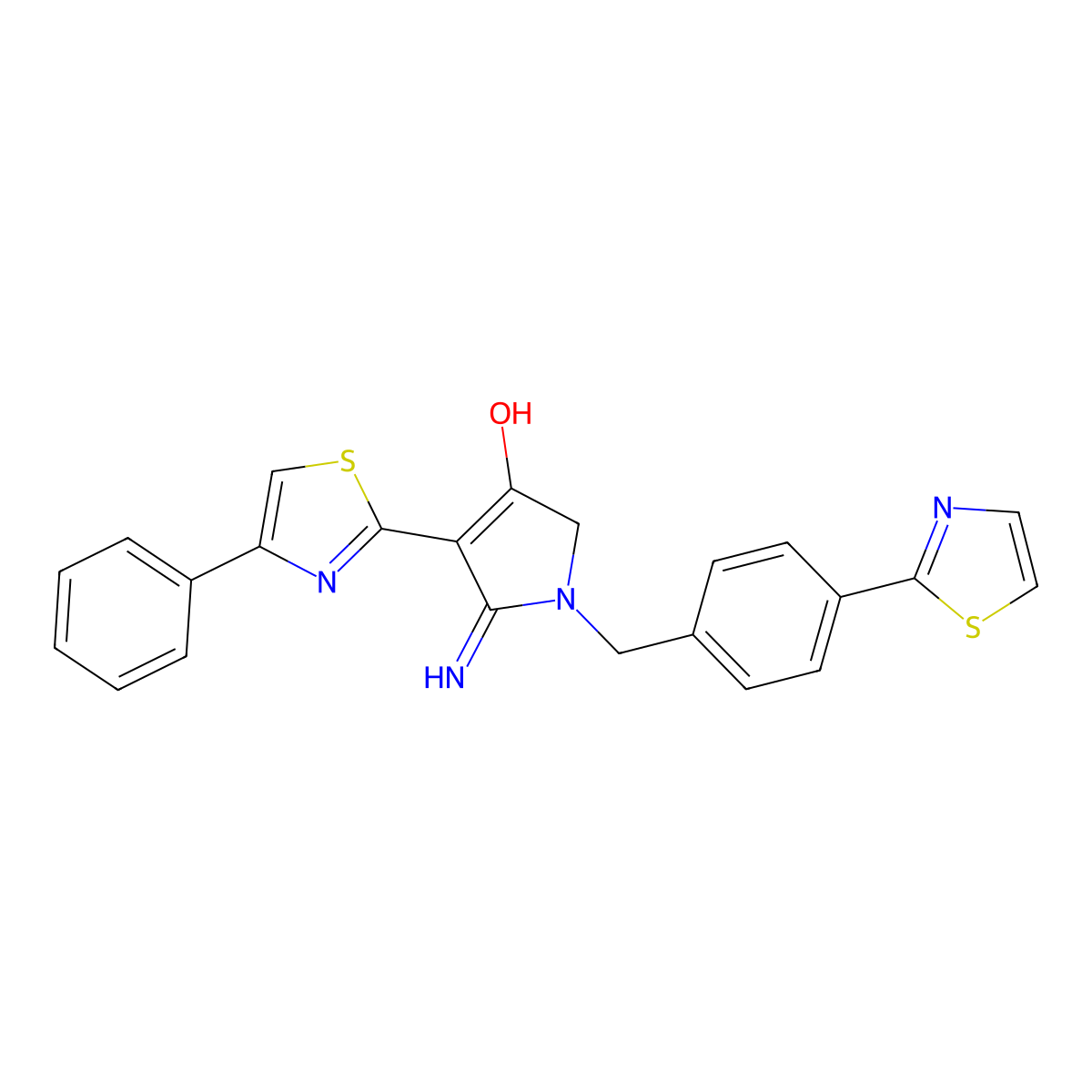5-imino-4-(4-phenyl-1,3-thiazol-2-yl)-1-[4-(1,3-thiazol-2-yl)benzyl]-2,5-dihydro-1H-pyrrol-3-ol molecular structure, CAS 1676067-08-5