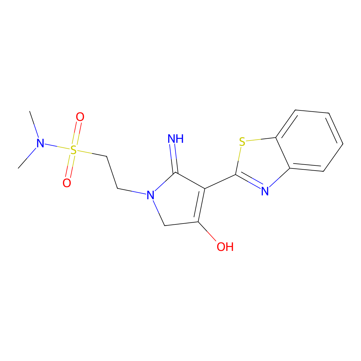 2-[3-(1,3-benzothiazol-2-yl)-4-hydroxy-2-imino-2,5-dihydro-1H-pyrrol-1-yl]-N,N-dimethylethanesulfonamide molecular structure, CAS 1676067-21-2