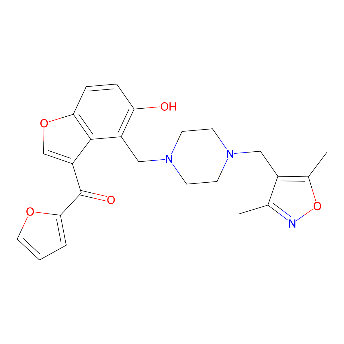 [4-({4-[(3,5-Dimethyl-1,2-oxazol-4-yl)methyl]piperazin-1-yl}methyl)-5-hydroxy-1-benzofuran-3-yl](furan-2-yl)methanone molecular structure, CAS 1676068-27-1