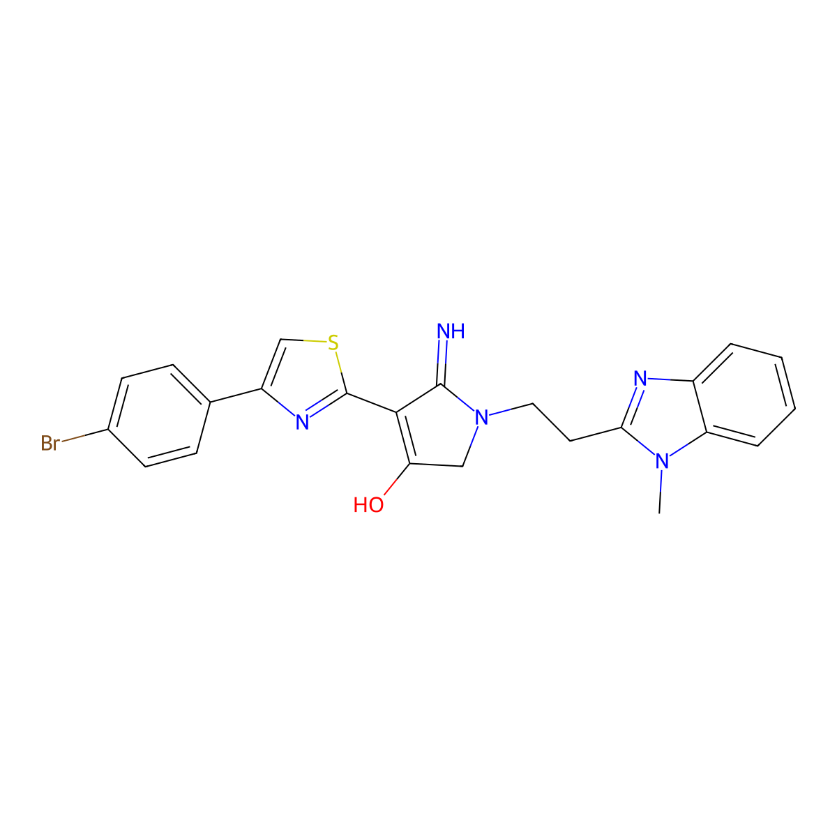 4-[4-(4-bromophenyl)-1,3-thiazol-2-yl]-5-imino-1-[2-(1-methyl-1H-benzimidazol-2-yl)ethyl]-2,5-dihydro-1H-pyrrol-3-ol molecular structure, CAS 1676068-35-1