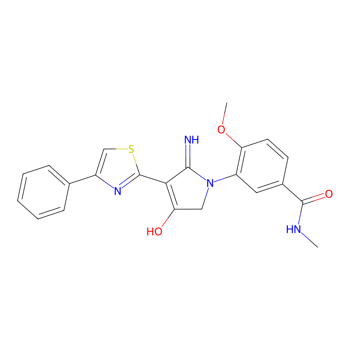 3-[4-hydroxy-2-imino-3-(4-phenyl-1,3-thiazol-2-yl)-2,5-dihydro-1H-pyrrol-1-yl]-4-methoxy-N-methylbenzamide molecular structure, CAS 1676068-37-3