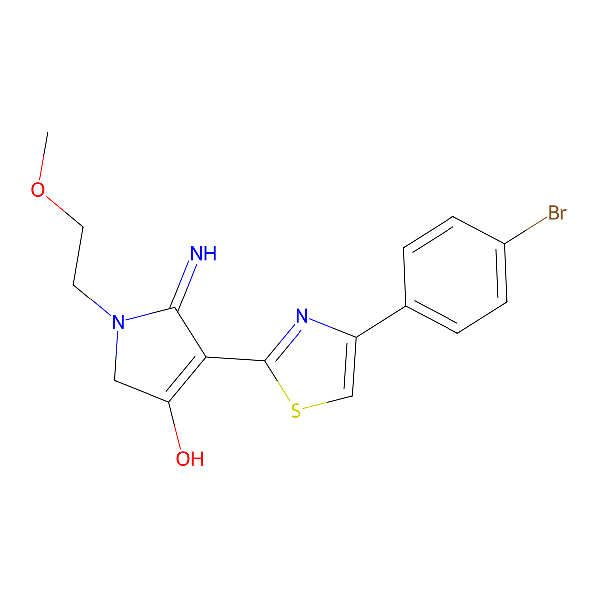 4-[4-(4-bromophenyl)-1,3-thiazol-2-yl]-5-imino-1-(2-methoxyethyl)-2,5-dihydro-1H-pyrrol-3-ol molecular structure, CAS 1676068-44-2