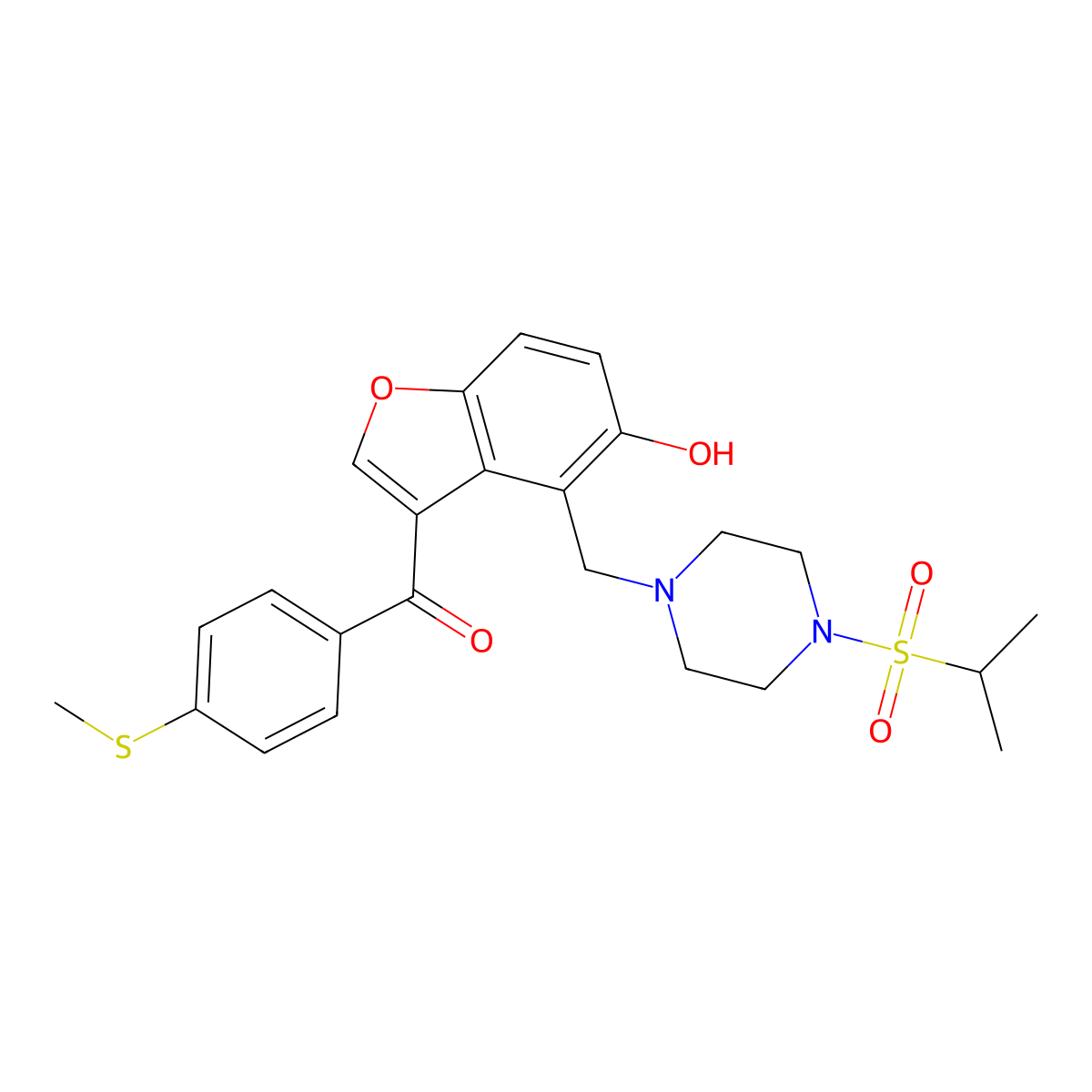 (5-Hydroxy-4-{[4-(propan-2-ylsulfonyl)piperazin-1-yl]methyl}-1-benzofuran-3-yl)[4-(methylsulfanyl)phenyl]methanone molecular structure, CAS 1676068-50-0