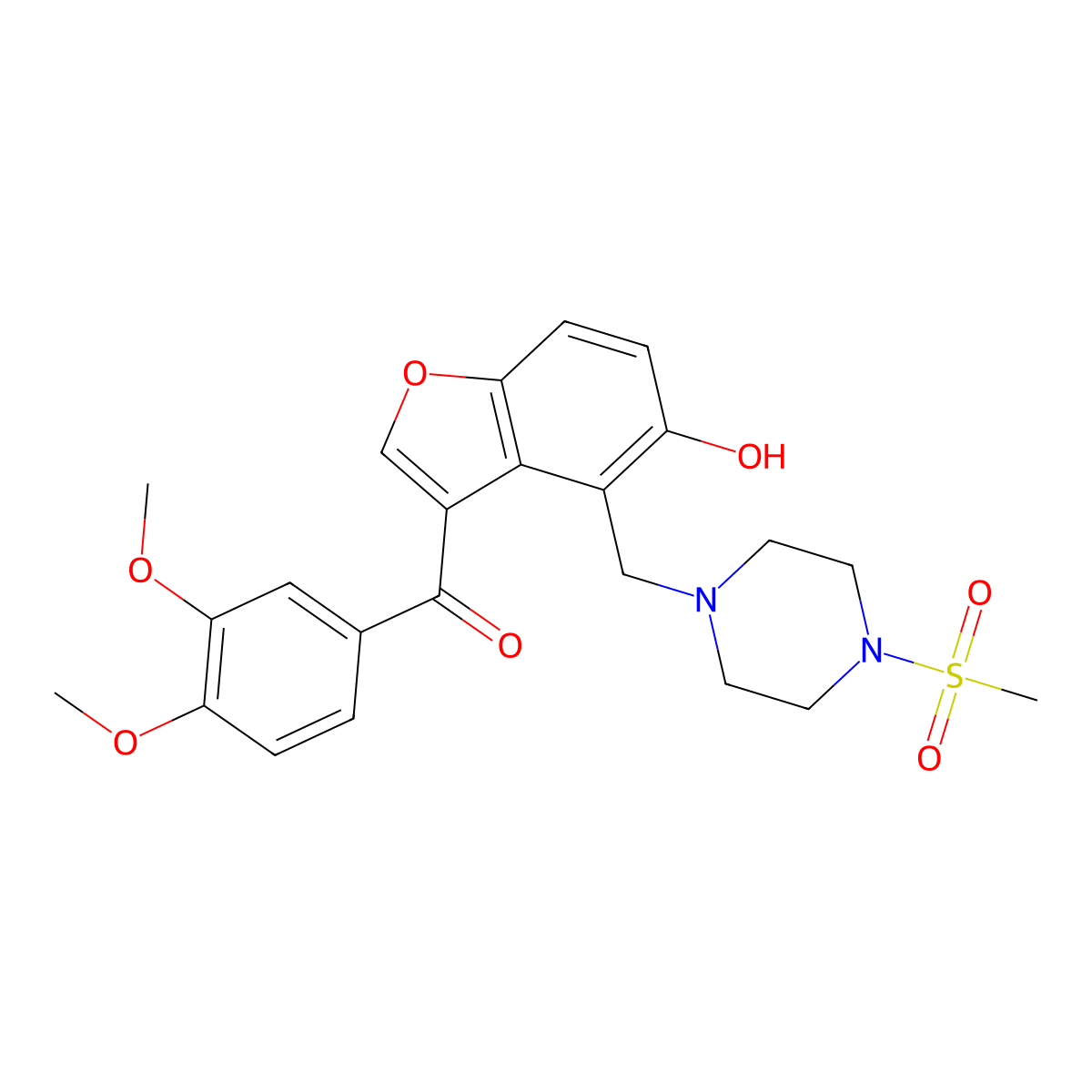 (3,4-Dimethoxyphenyl)(5-hydroxy-4-{[4-(methylsulfonyl)piperazin-1-yl]methyl}-1-benzofuran-3-yl)methanone molecular structure, CAS 1676068-73-7