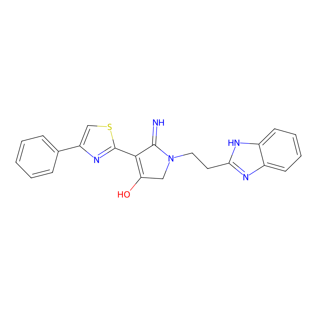 1-[2-(1H-benzimidazol-2-yl)ethyl]-5-imino-4-(4-phenyl-1,3-thiazol-2-yl)-2,5-dihydro-1H-pyrrol-3-ol molecular structure, CAS 1676068-91-9