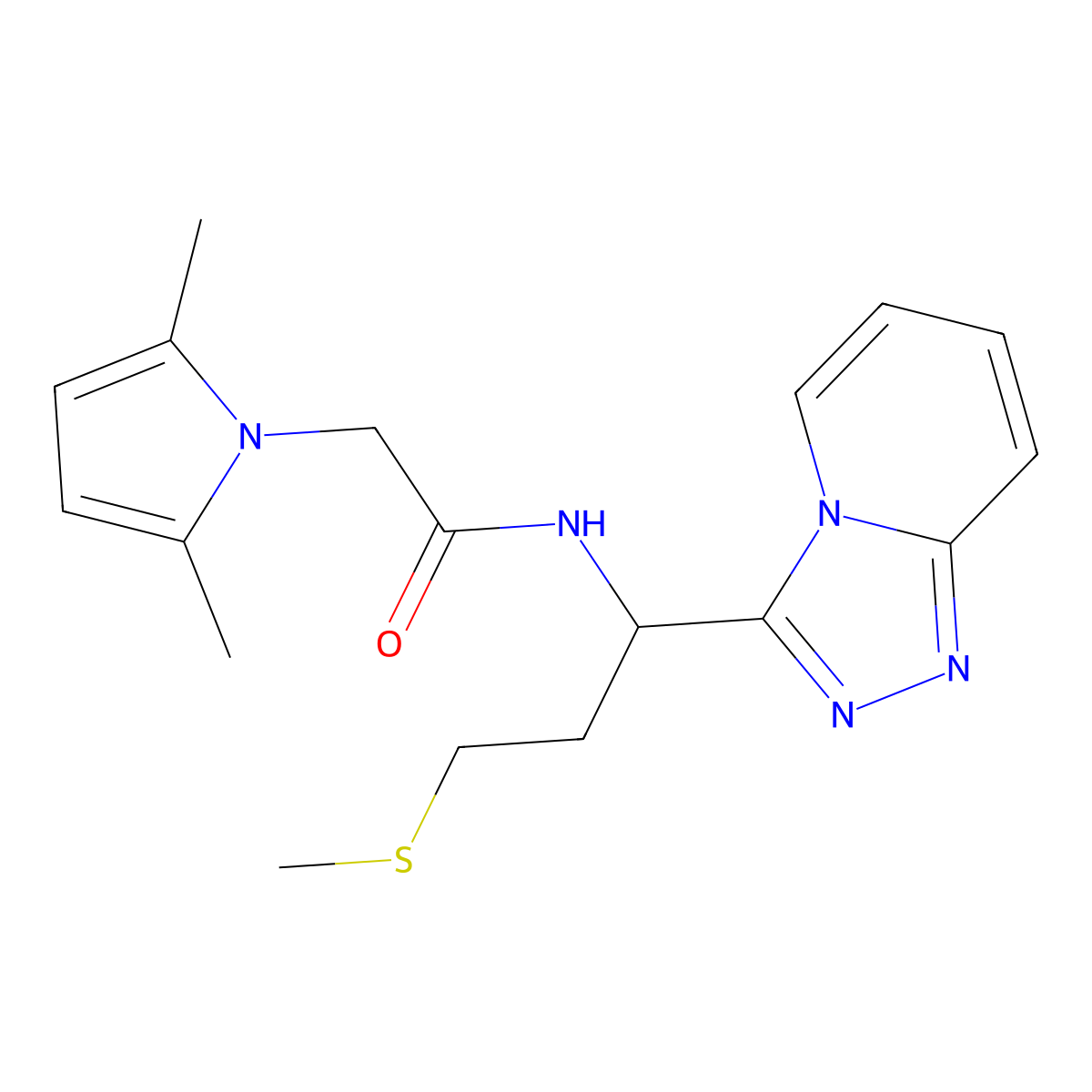 2-(2,5-dimethyl-1H-pyrrol-1-yl)-N-[3-(methylsulfanyl)-1-([1,2,4]triazolo[4,3-a]pyridin-3-yl)propyl]acetamide molecular structure, CAS 1676068-95-3