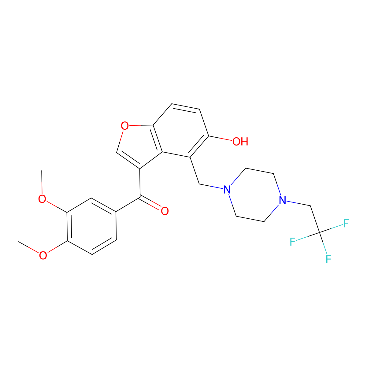 (3,4-Dimethoxyphenyl)(5-hydroxy-4-{[4-(2,2,2-trifluoroethyl)piperazin-1-yl]methyl}-1-benzofuran-3-yl)methanone molecular structure, CAS 1676069-10-5