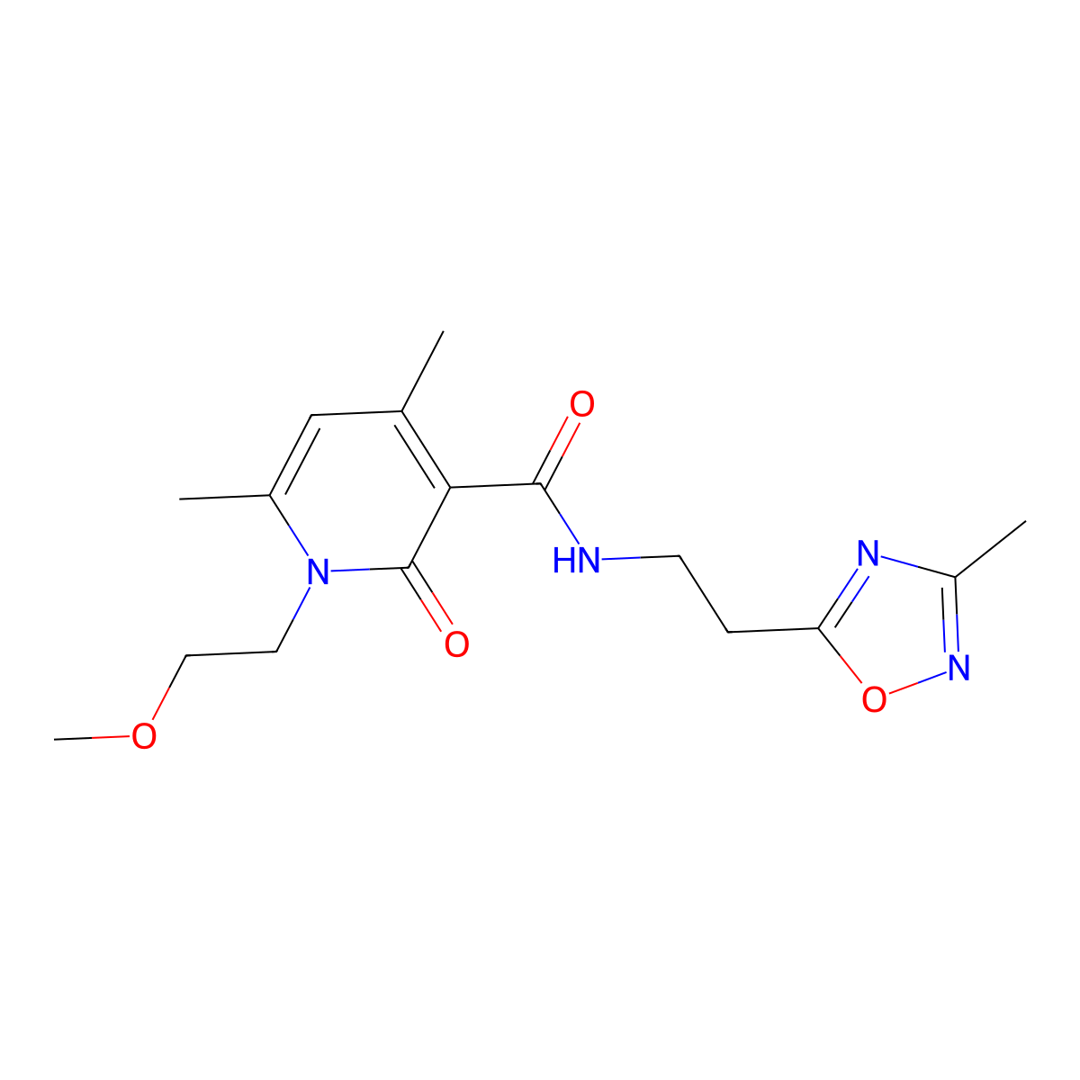 1-(2-methoxyethyl)-4,6-dimethyl-N-[2-(3-methyl-1,2,4-oxadiazol-5-yl)ethyl]-2-oxo-1,2-dihydropyridine-3-carboxamide molecular structure, CAS 1676069-12-7