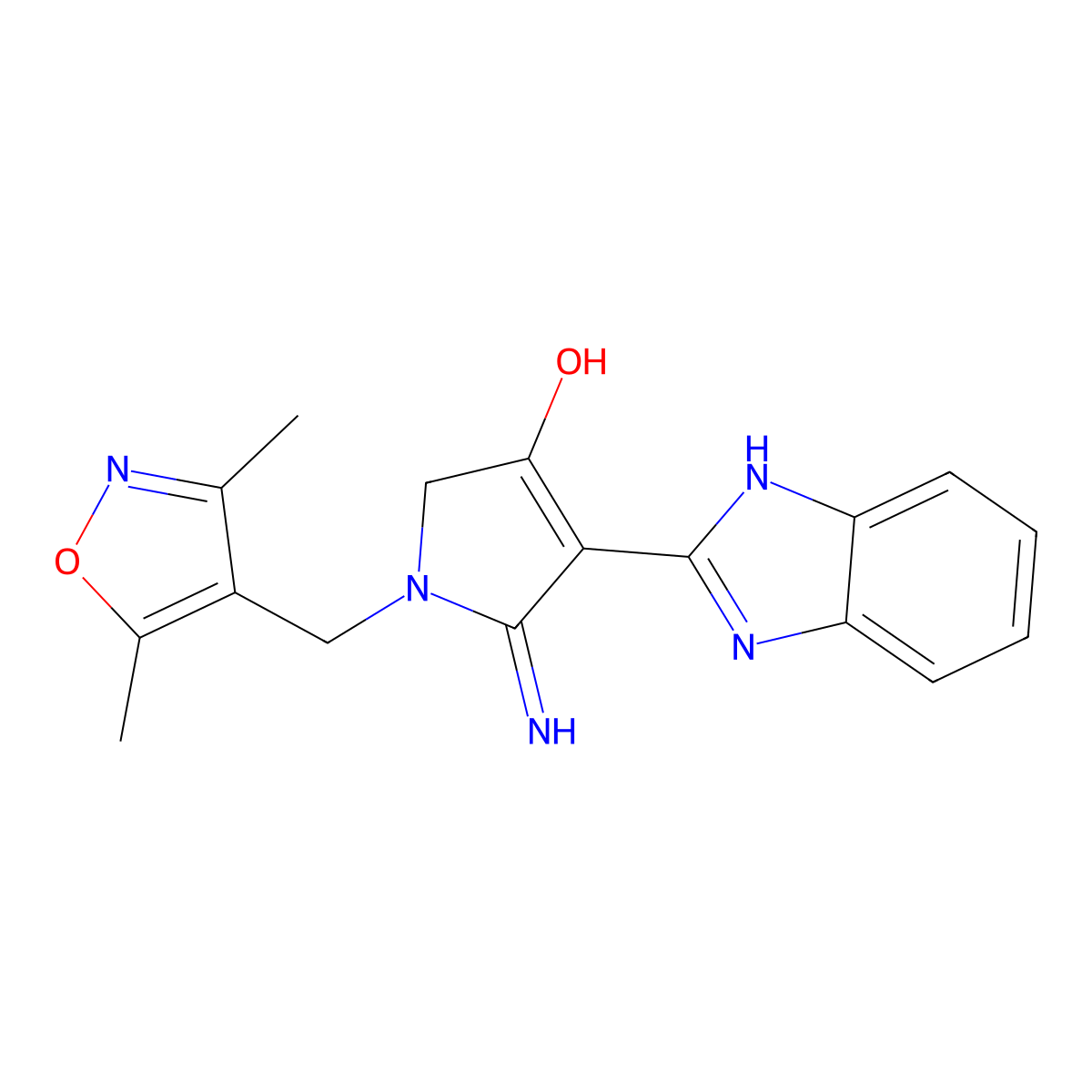 4-(1H-benzimidazol-2-yl)-1-[(3,5-dimethyl-1,2-oxazol-4-yl)methyl]-5-imino-2,5-dihydro-1H-pyrrol-3-ol molecular structure, CAS 1676069-14-9