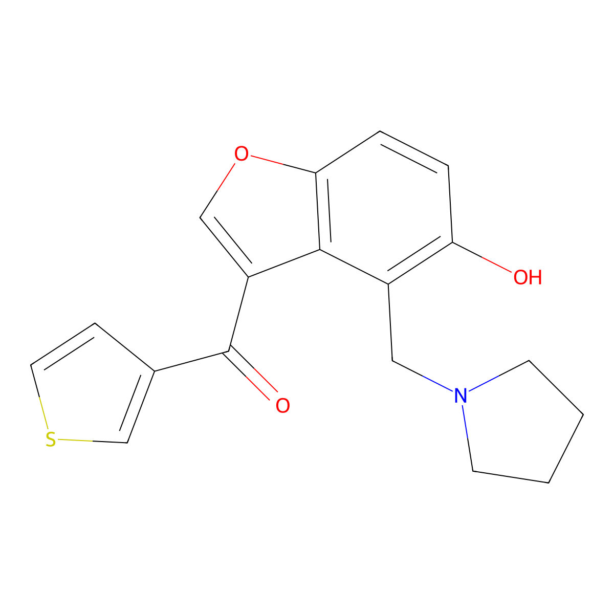 [5-Hydroxy-4-(pyrrolidin-1-ylmethyl)-1-benzofuran-3-yl](thiophen-3-yl)methanone molecular structure, CAS 1676069-18-3