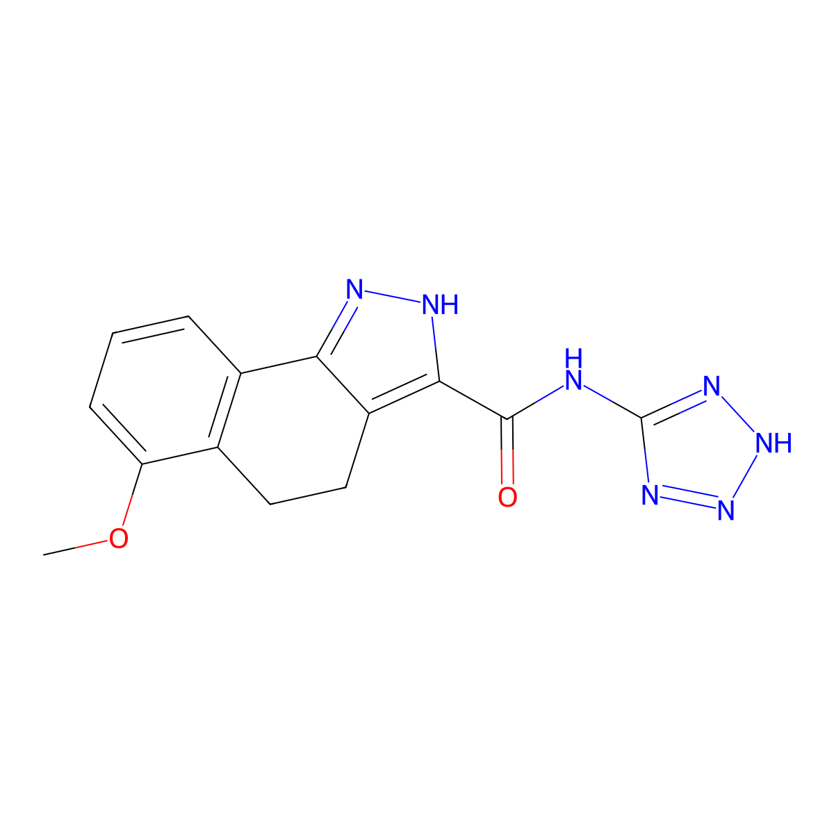 6-methoxy-N-(1H-tetrazol-5-yl)-4,5-dihydro-2H-benzo[g]indazole-3-carboxamide molecular structure, CAS 1676069-20-7
