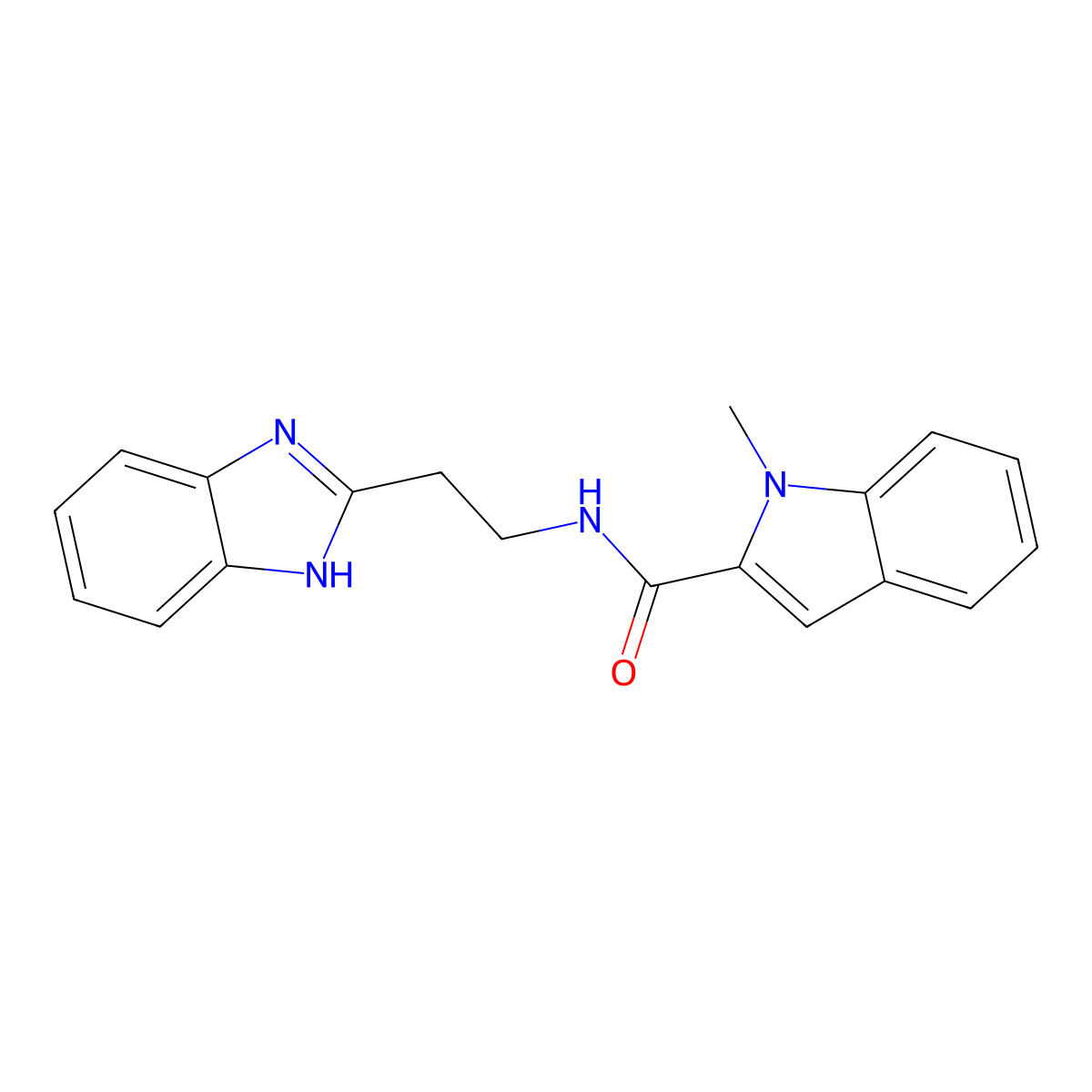 N-[2-(1H-1,3-benzimidazol-2-yl)ethyl]-1-methyl-1H-indole-2-carboxamide molecular structure, CAS 1676069-27-4