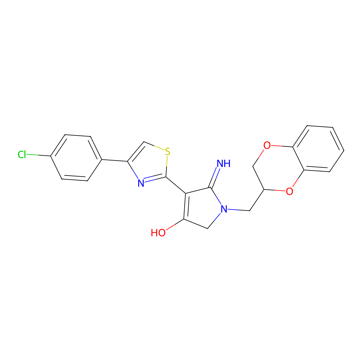 4-[4-(4-chlorophenyl)-1,3-thiazol-2-yl]-1-(2,3-dihydro-1,4-benzodioxin-2-ylmethyl)-5-imino-2,5-dihydro-1H-pyrrol-3-ol molecular structure, CAS 1676069-36-5