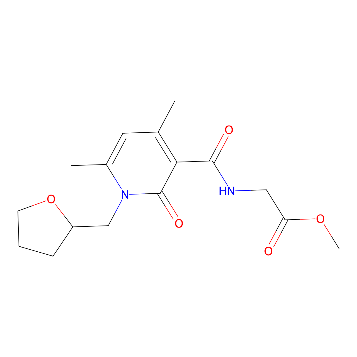 methyl N-{[4,6-dimethyl-2-oxo-1-(tetrahydrofuran-2-ylmethyl)-1,2-dihydropyridin-3-yl]carbonyl}glycinate molecular structure, CAS 1676069-47-8
