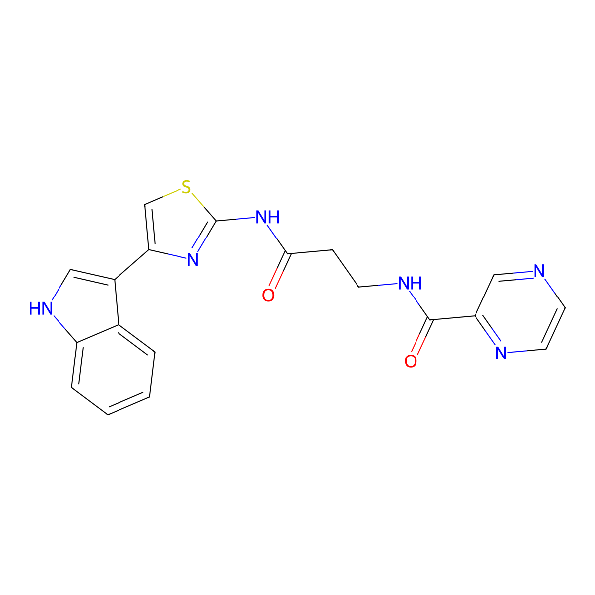 N-(3-{[4-(1H-indol-3-yl)-1,3-thiazol-2-yl]amino}-3-oxopropyl)pyrazine-2-carboxamide molecular structure, CAS 1676069-48-9