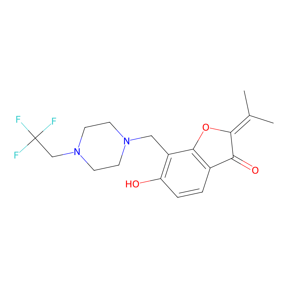 6-hydroxy-2-(propan-2-ylidene)-7-{[4-(2,2,2-trifluoroethyl)piperazin-1-yl]methyl}-1-benzofuran-3(2H)-one molecular structure, CAS 1676069-56-9