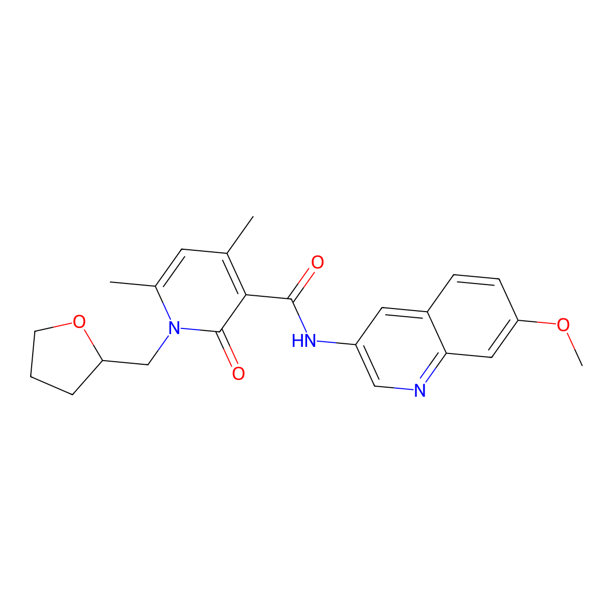 N-(7-methoxyquinolin-3-yl)-4,6-dimethyl-2-oxo-1-(tetrahydrofuran-2-ylmethyl)-1,2-dihydropyridine-3-carboxamide molecular structure, CAS 1676069-66-1