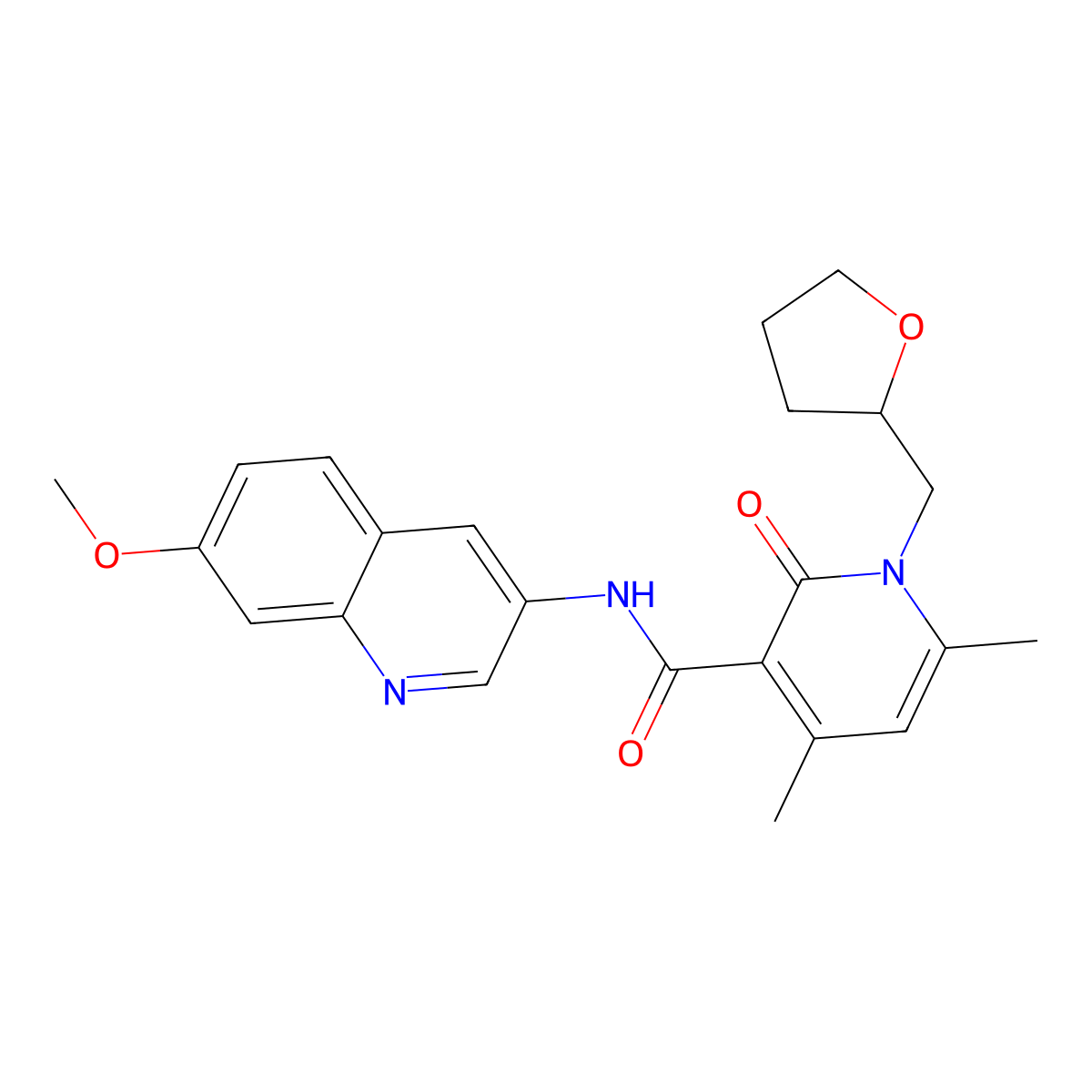 N-(7-methoxyquinolin-3-yl)-4,6-dimethyl-2-oxo-1-(tetrahydrofuran-2-ylmethyl)-1,2-dihydropyridine-3-carboxamide molecular structure, CAS 1676069-66-1
