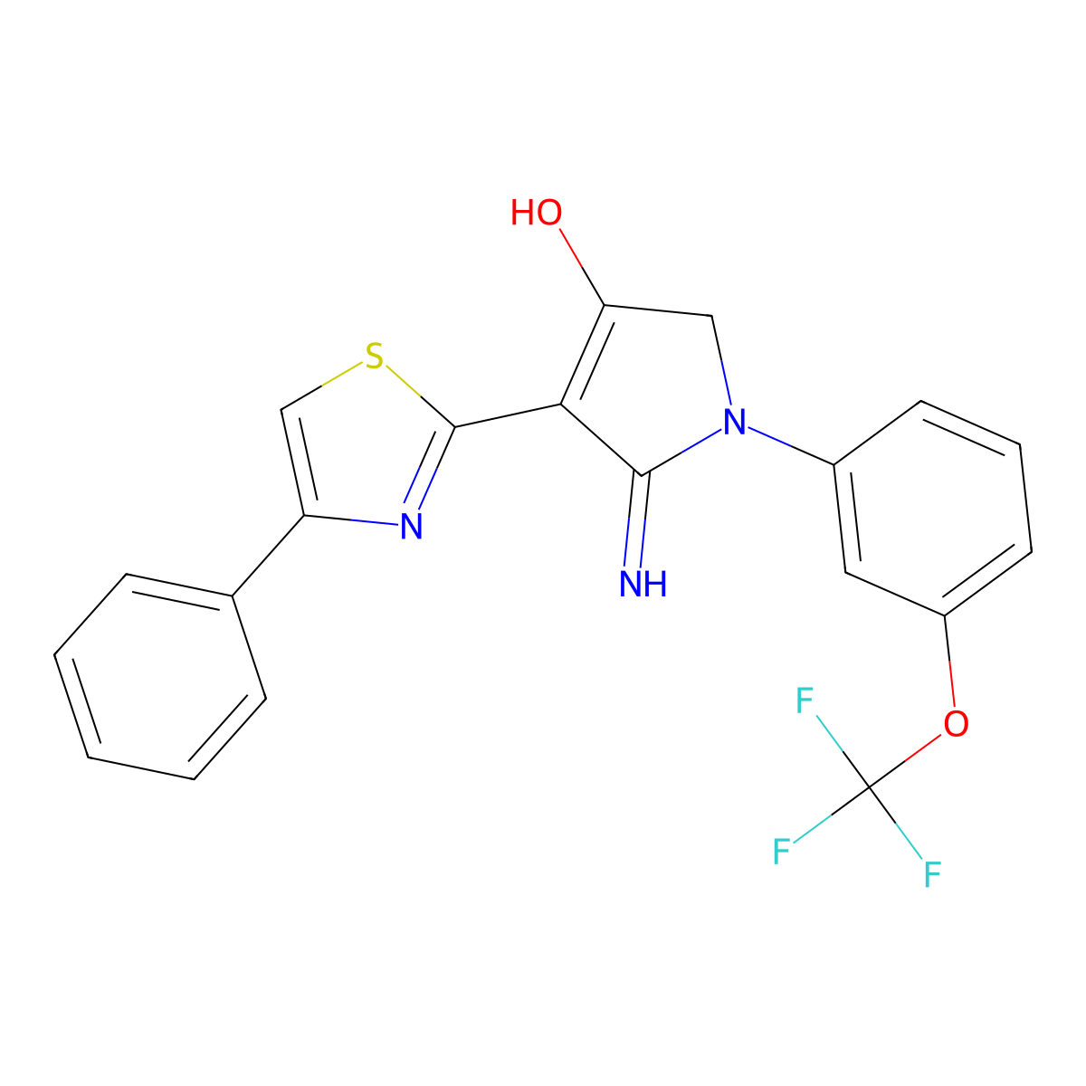 5-imino-4-(4-phenyl-1,3-thiazol-2-yl)-1-[3-(trifluoromethoxy)phenyl]-2,5-dihydro-1H-pyrrol-3-ol molecular structure, CAS 1676069-71-8