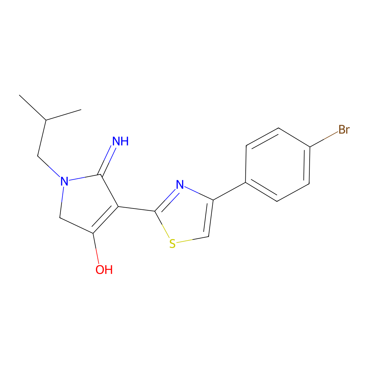 4-[4-(4-bromophenyl)-1,3-thiazol-2-yl]-5-imino-1-(2-methylpropyl)-2,5-dihydro-1H-pyrrol-3-ol molecular structure, CAS 1676069-79-6